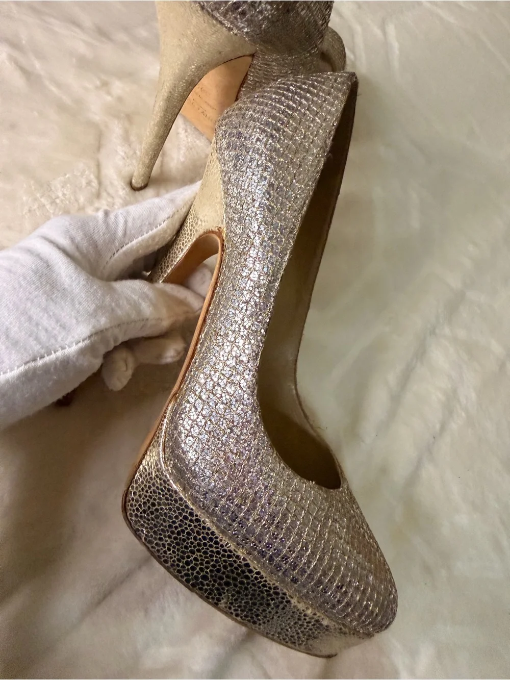 Jimmy Choo Silver Glitter High Heel Pumps